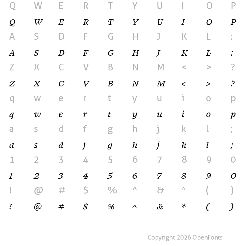 Character Map of Swear Text Medium Italic