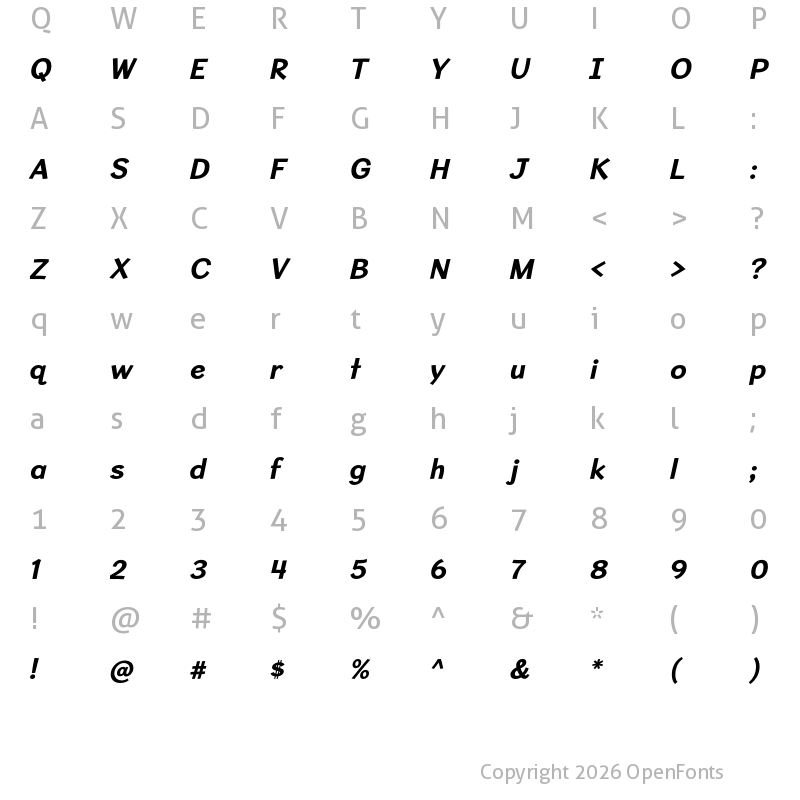 Character Map of Sweater School Bold Italic