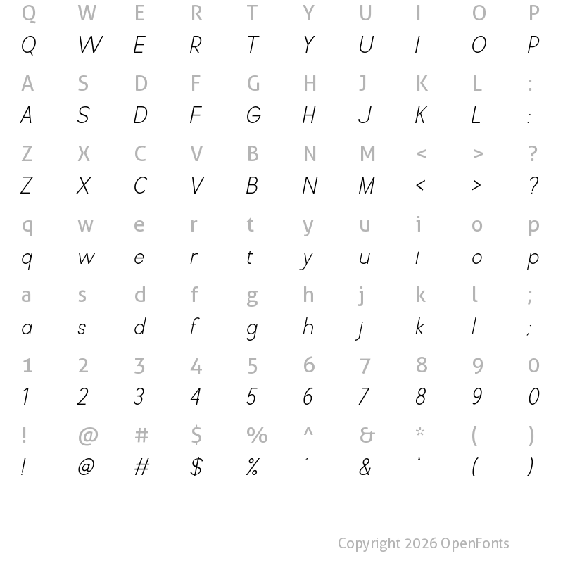 Character Map of Sweet Bread Italic