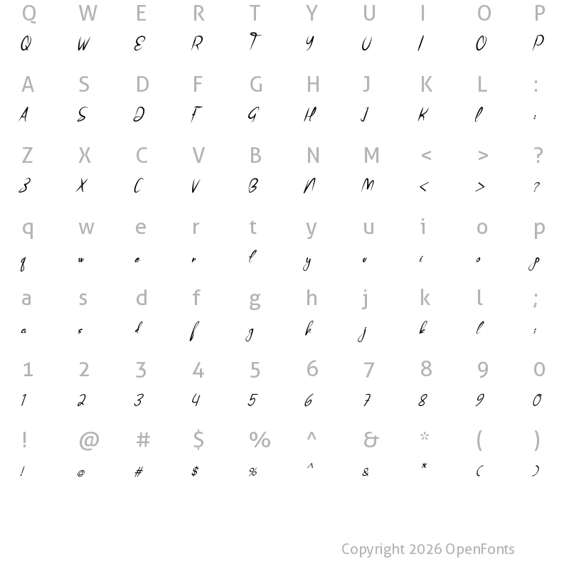 Character Map of Sweet Child Italic