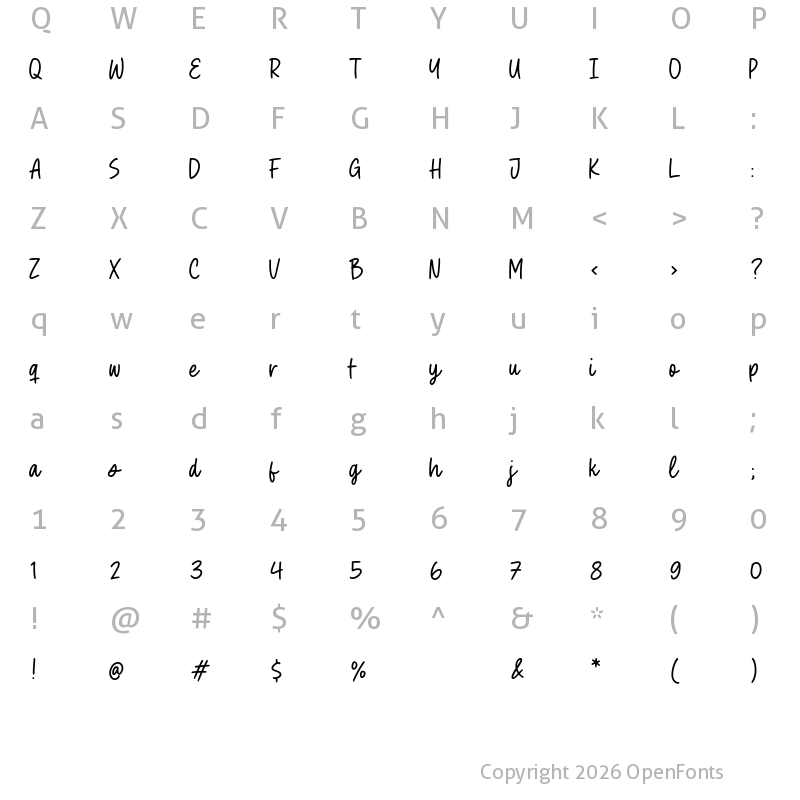 Character Map of Sweet Chocolate Regular