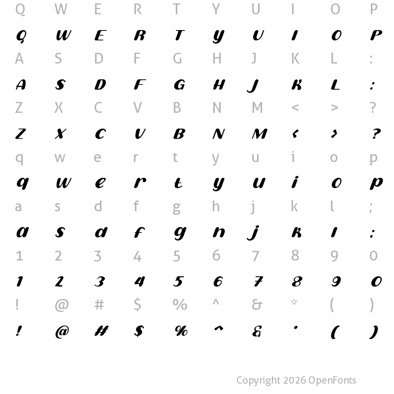 Character Map of Sweet Creamy Italic