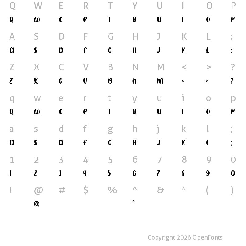 Character Map of SWEET DUCK Personal Use Only Regular