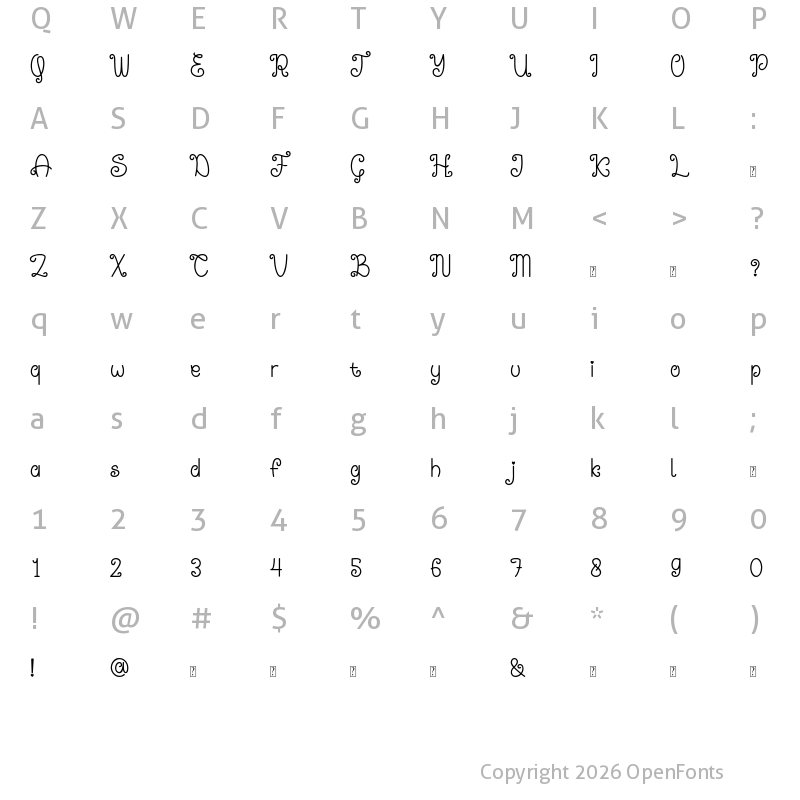 Character Map of Sweet Gracia Demo Regular