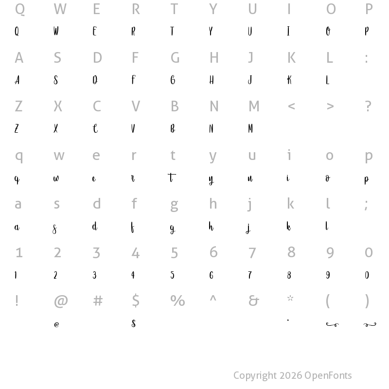 Character Map of Sweet Hipster Regular