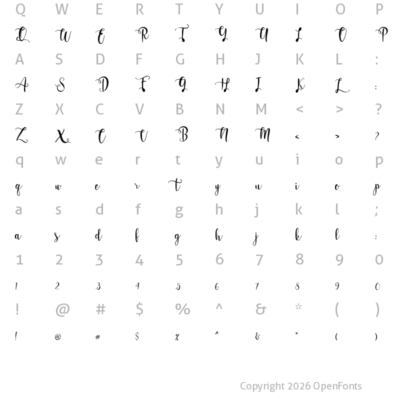 Character Map of Sweet Love Regular