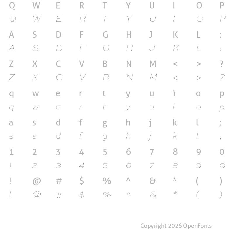 Character Map of Sweet Sans Pro Hairline Italic
