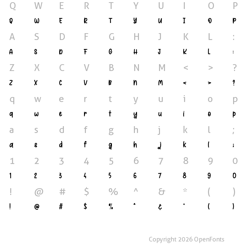 Character Map of Sweet Toffee Regular