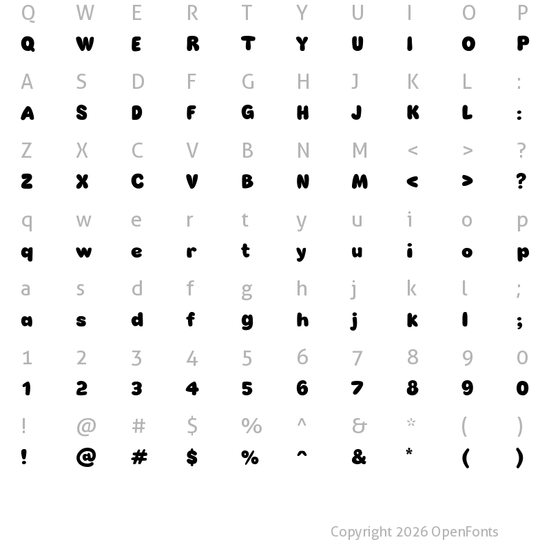 Character Map of Sweetie Bubble Gum Regular