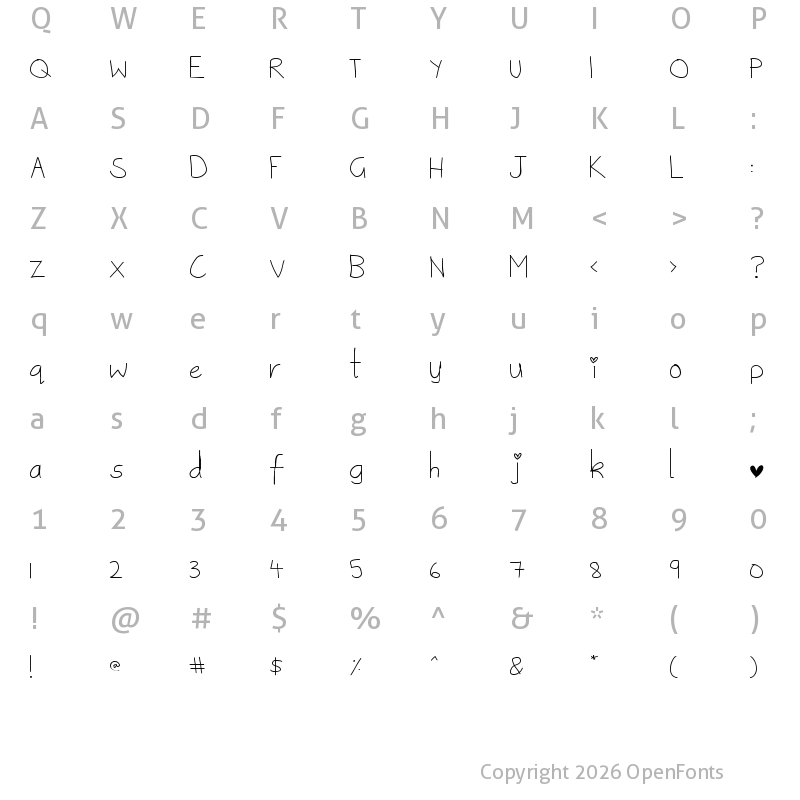 Character Map of Sweetie Pie Regular