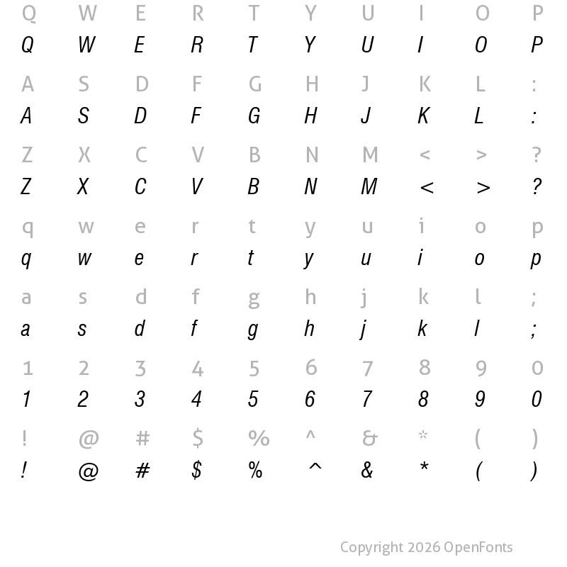 Character Map of Swis721  BT Condensed 3