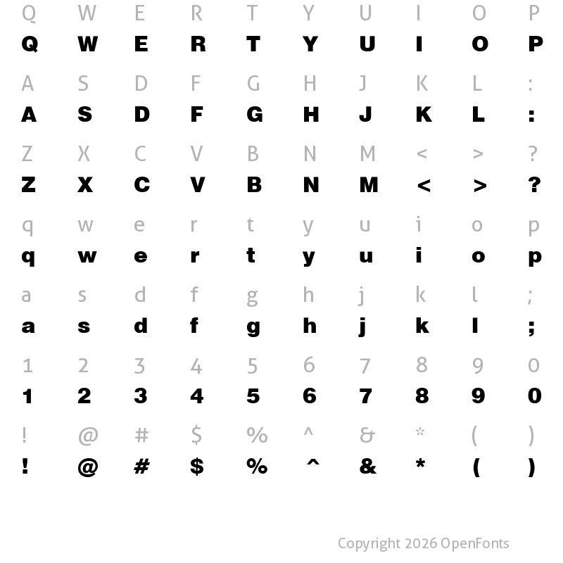 Character Map of Swiss 721 Black