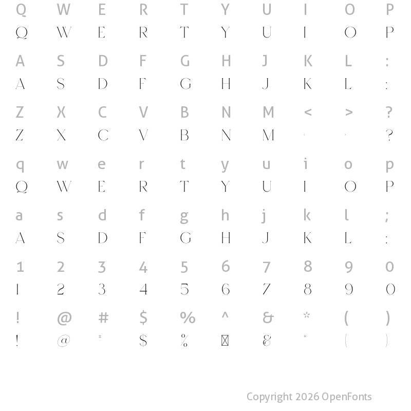 Character Map of Tabatha Regular