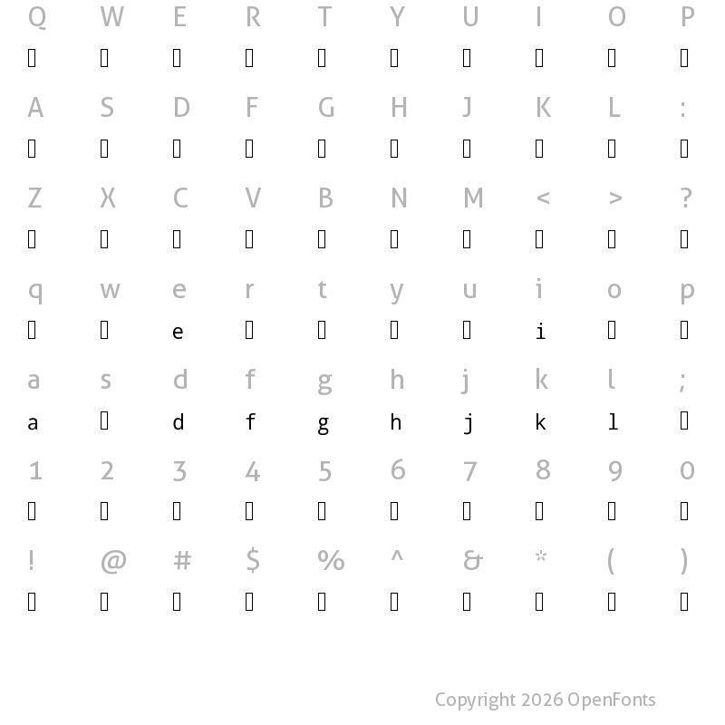 Character Map of Tabletto Regular
