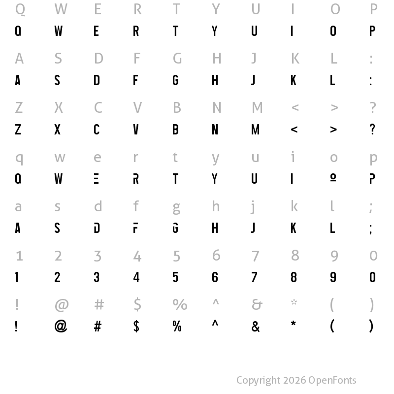 Character Map of Tactico Regular