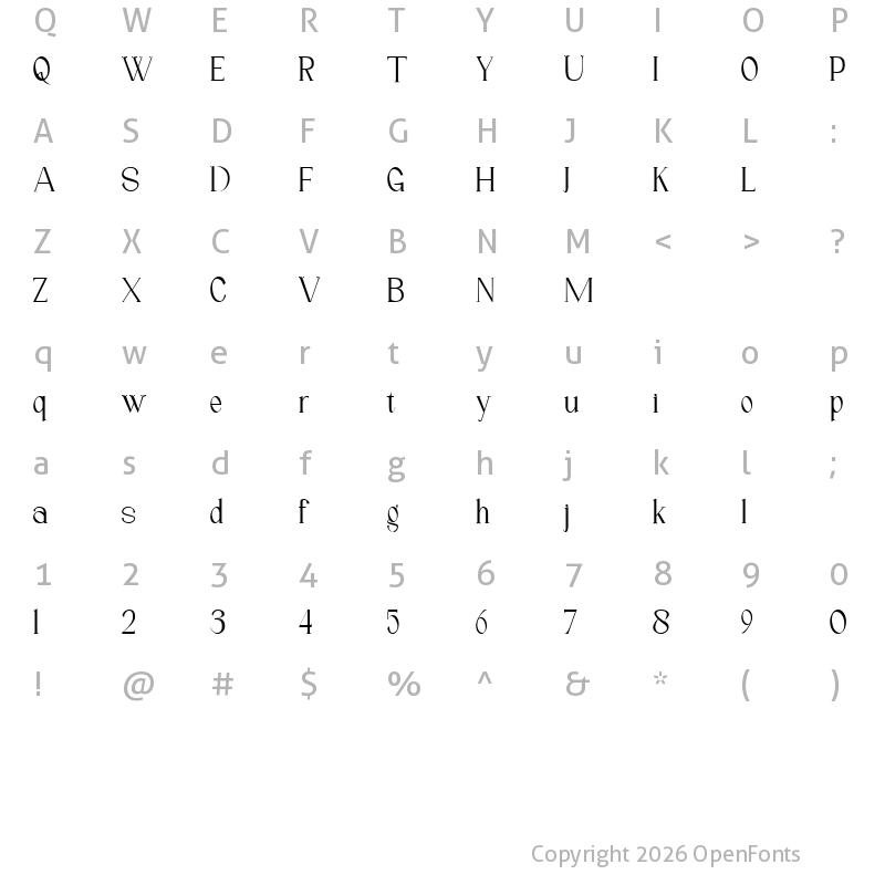 Character Map of Tahillia Regular
