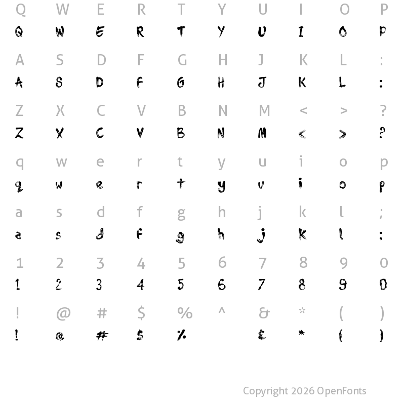 Character Map of Tajamuka Script Regular