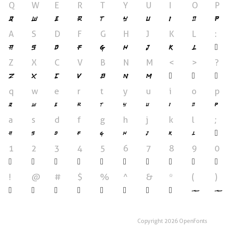 Character Map of TAKASIH Regular