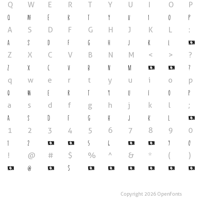 Character Map of Take The Money DEMO Regular