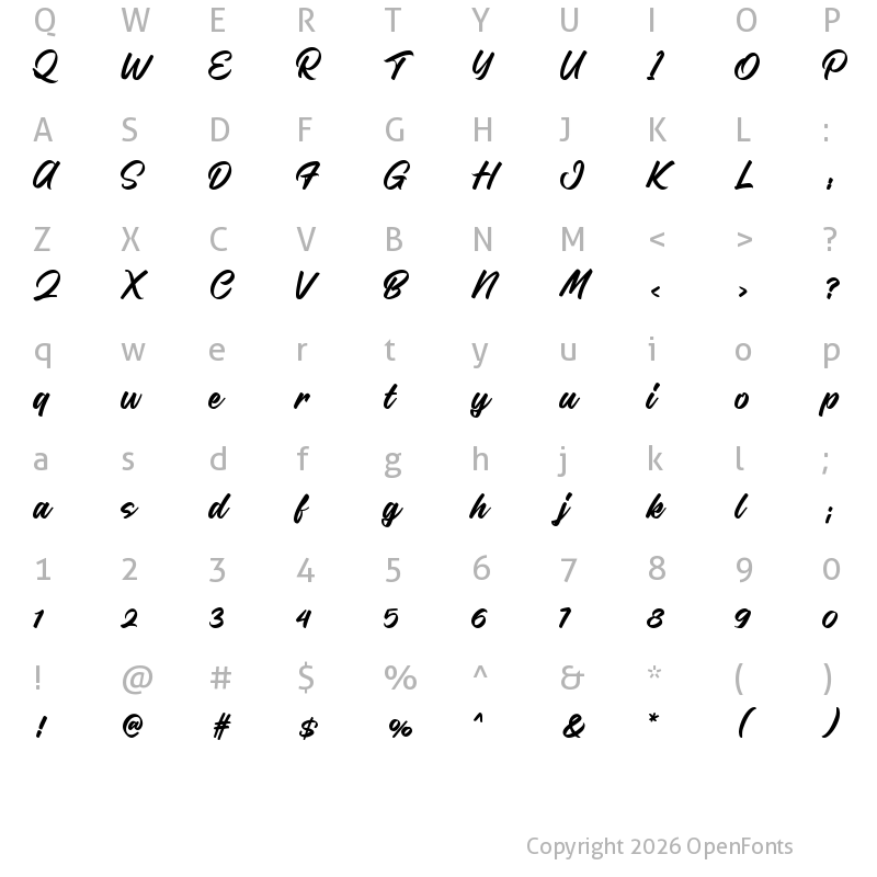 Character Map of Taliga Script DEMO Regular