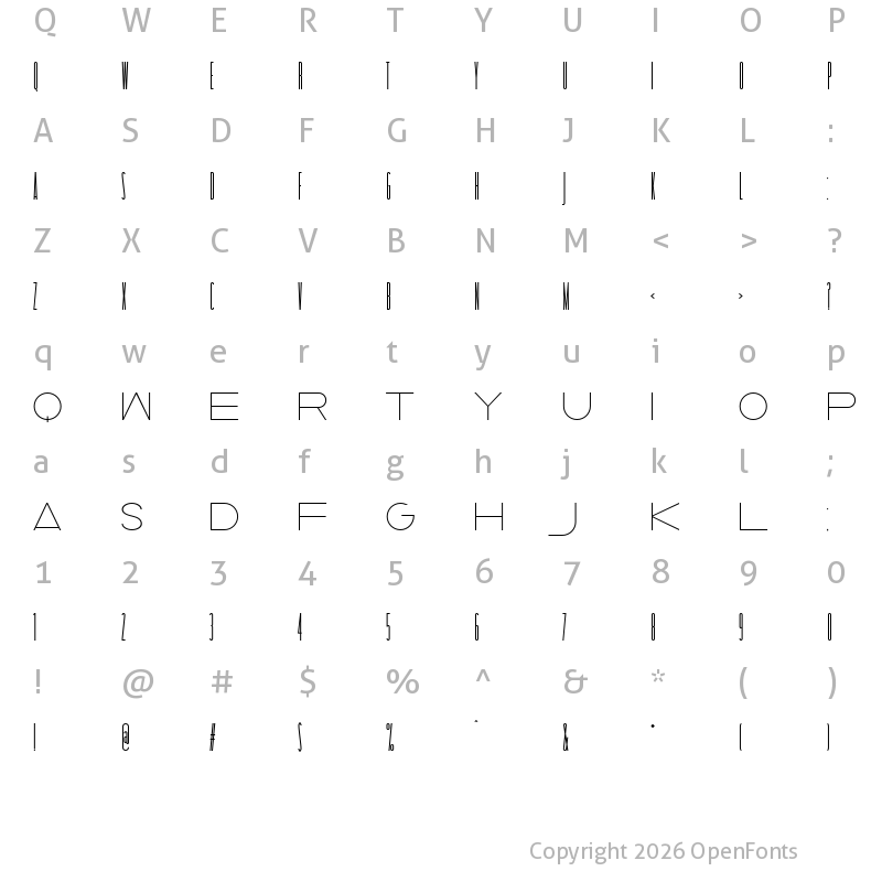 Character Map of Taller  Evolution Rev Regular