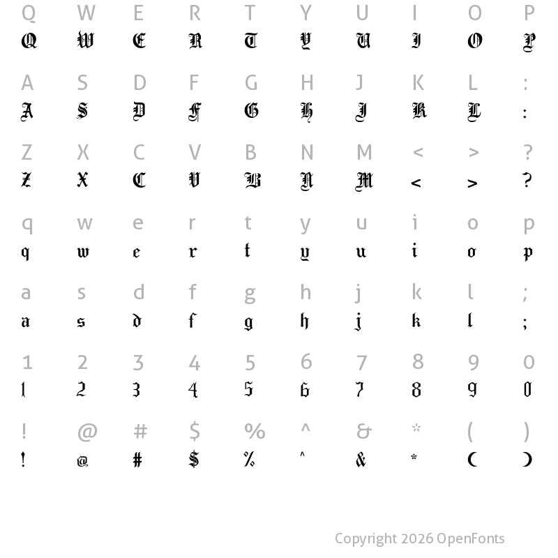 Character Map of Taylor Gothic Regular