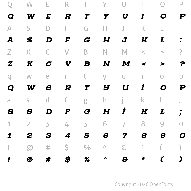 Character Map of Team Work Italic
