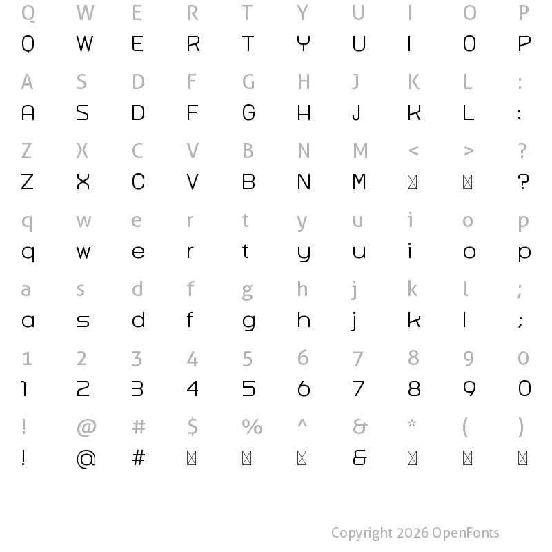 Character Map of Techead Free Light