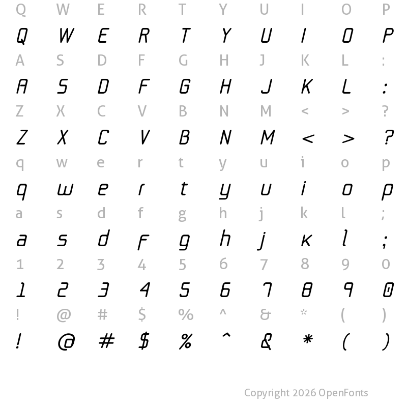 Character Map of Techfont Italica