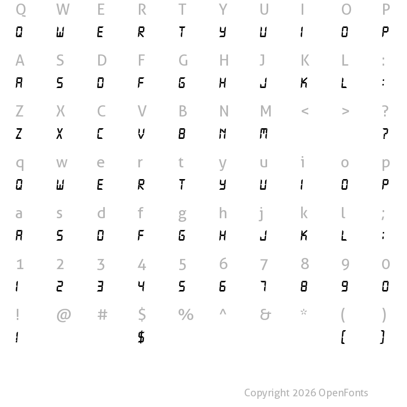 Character Map of Technology Bold Italic