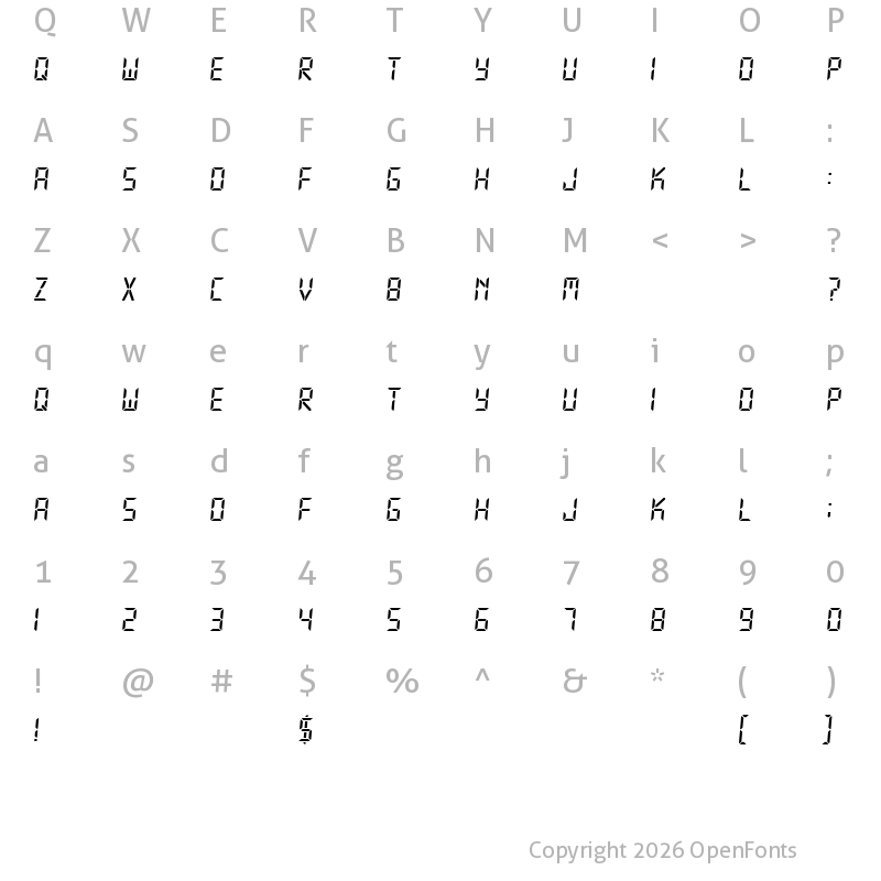 Character Map of Technology Italic