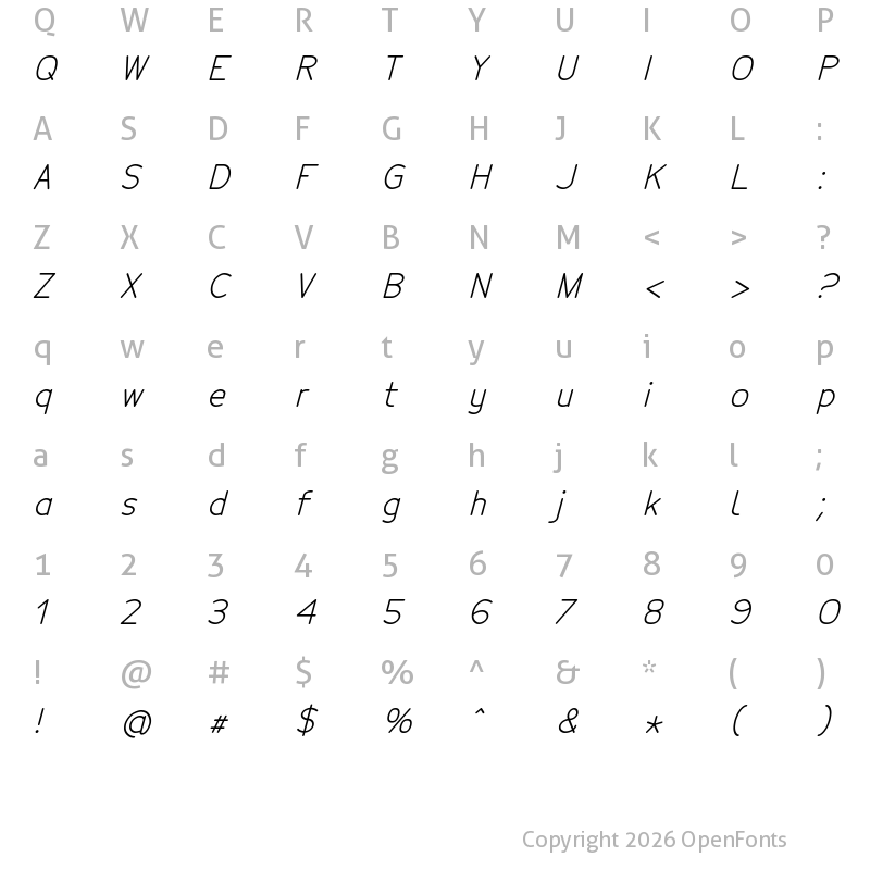 Character Map of Tecnico FinoInclinado