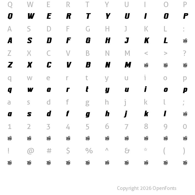 Character Map of TEKROT Regular Slant