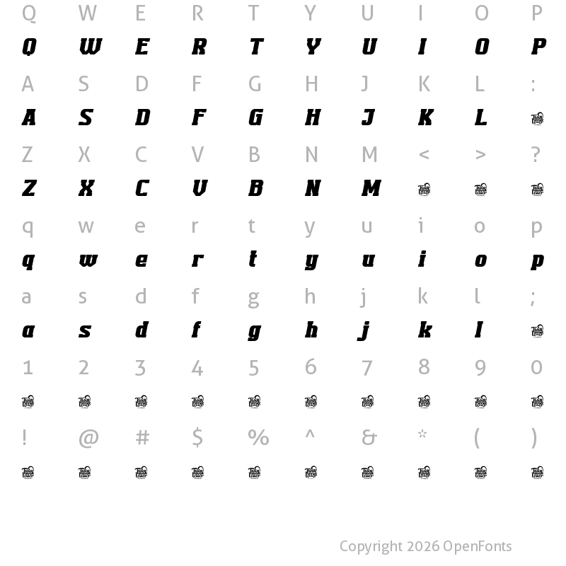 Character Map of TEKROT Slab Slant