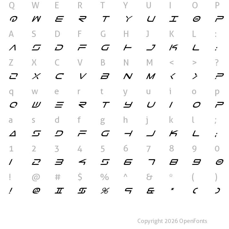 Character Map of Tele-Marines Italic Italic