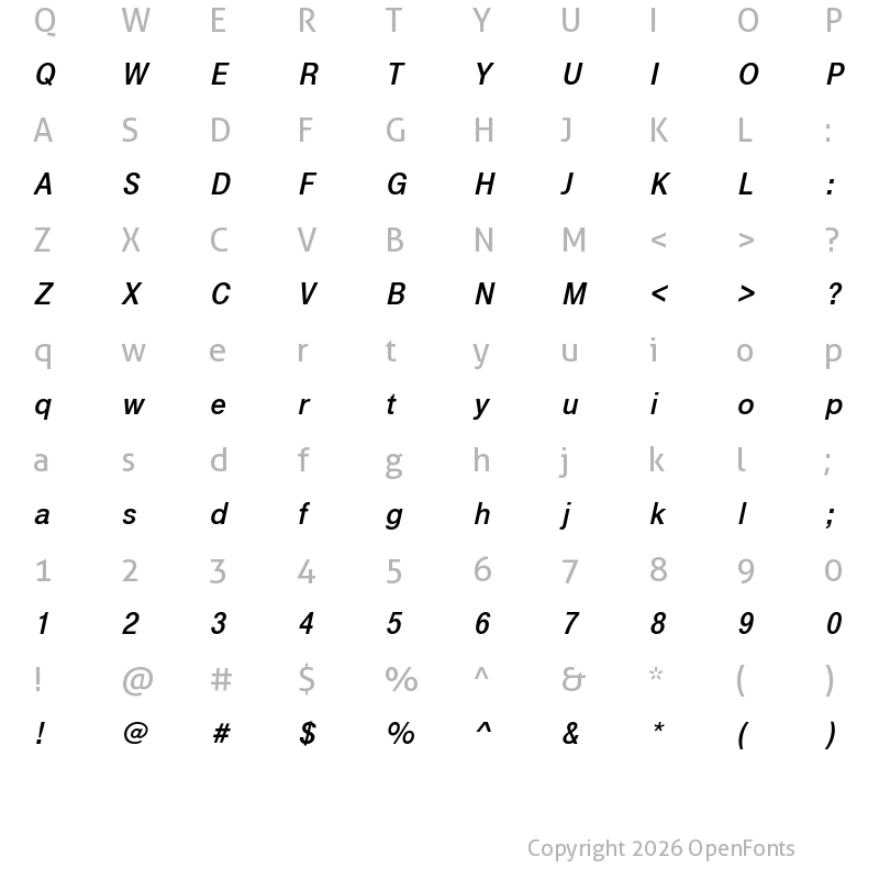 Character Map of TeleGrotesk Next Bold Italic