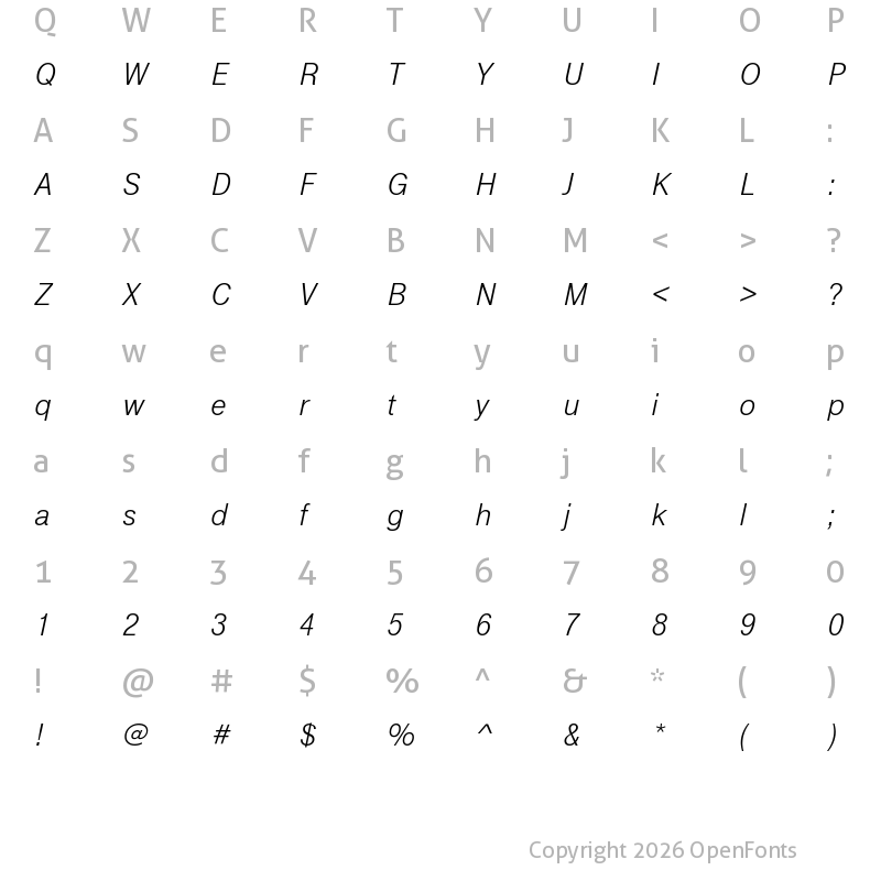 Character Map of TeleGrotesk Next Regular Italic
