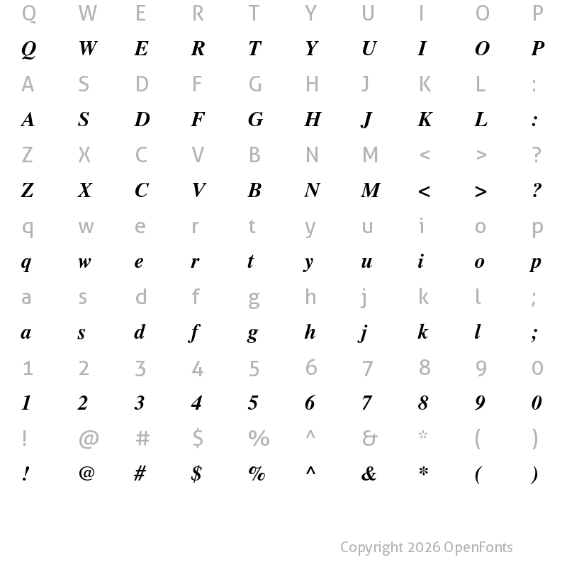 Character Map of Tempora LGC Uni BoldItalic