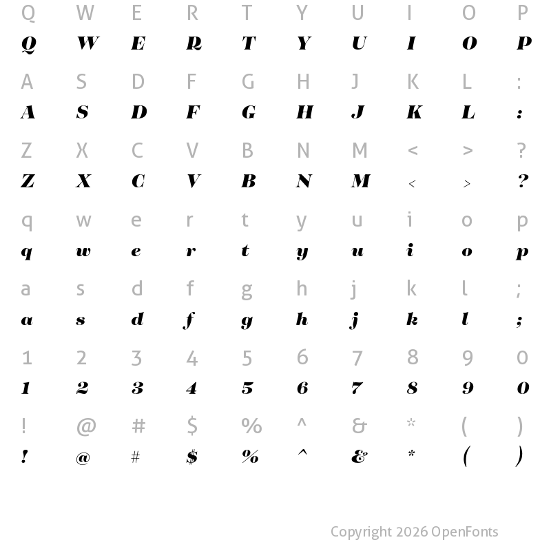 Character Map of Tenez Black Italic