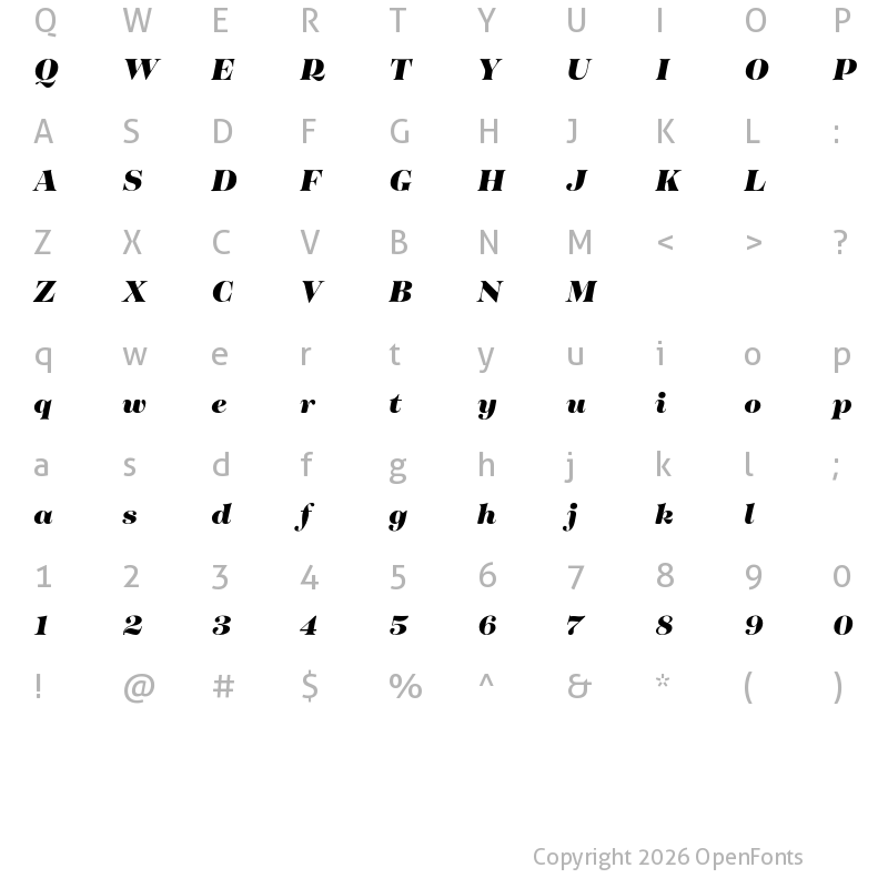 Character Map of Tenez Test Black Italic