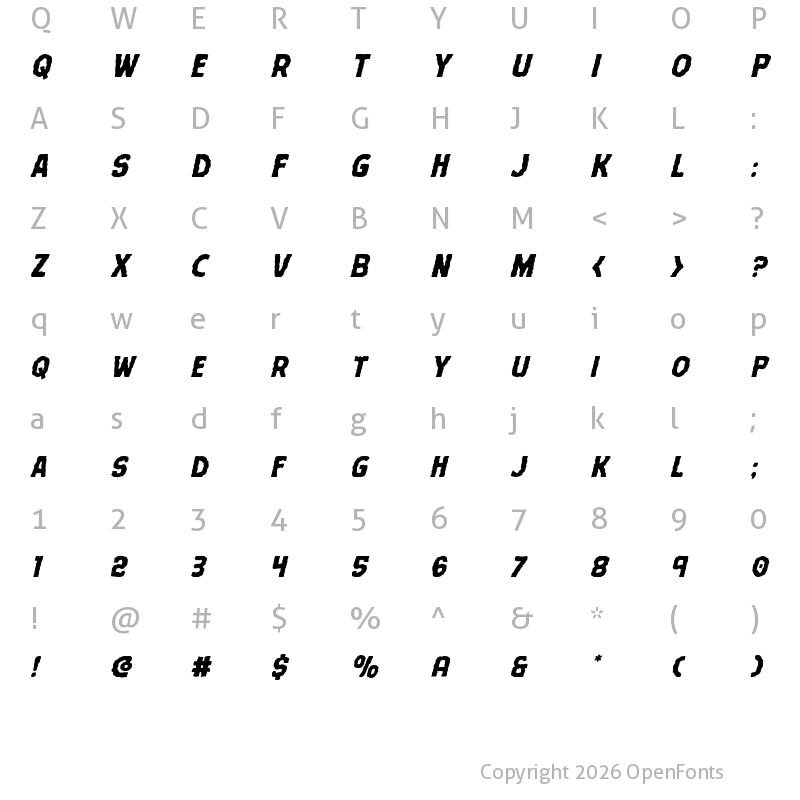 Character Map of Terror Babble Italic Italic