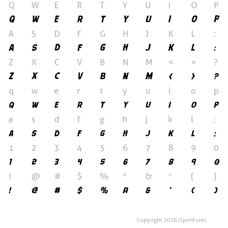 Character Map of Terror Babble Mangled Italic Italic