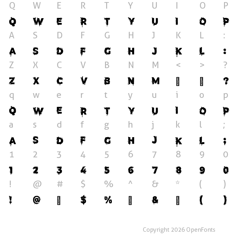 Character Map of Terror Letter Regular