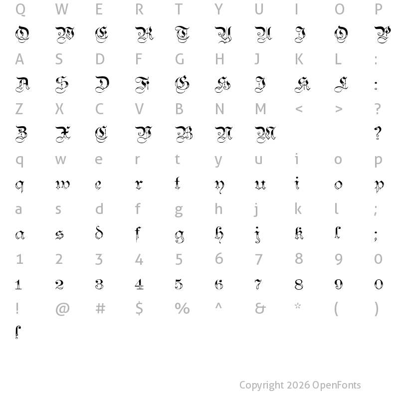 Character Map of Teutonic No3 DemiBold