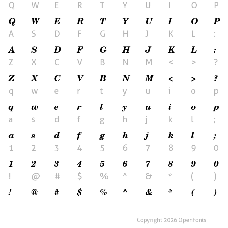 Character Map of TeX Gyre Schola Bold Italic