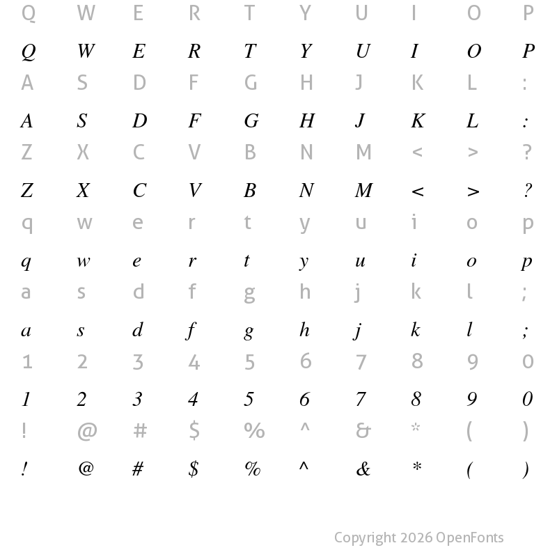 Character Map of TeX Gyre Termes Italic