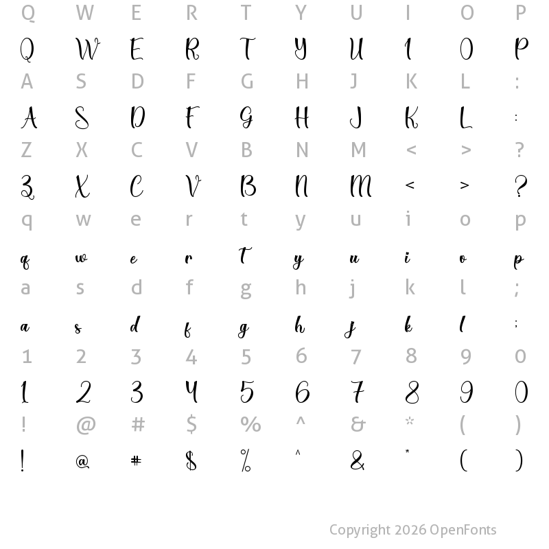 Character Map of Thanks Valentine - Personal Use Regular