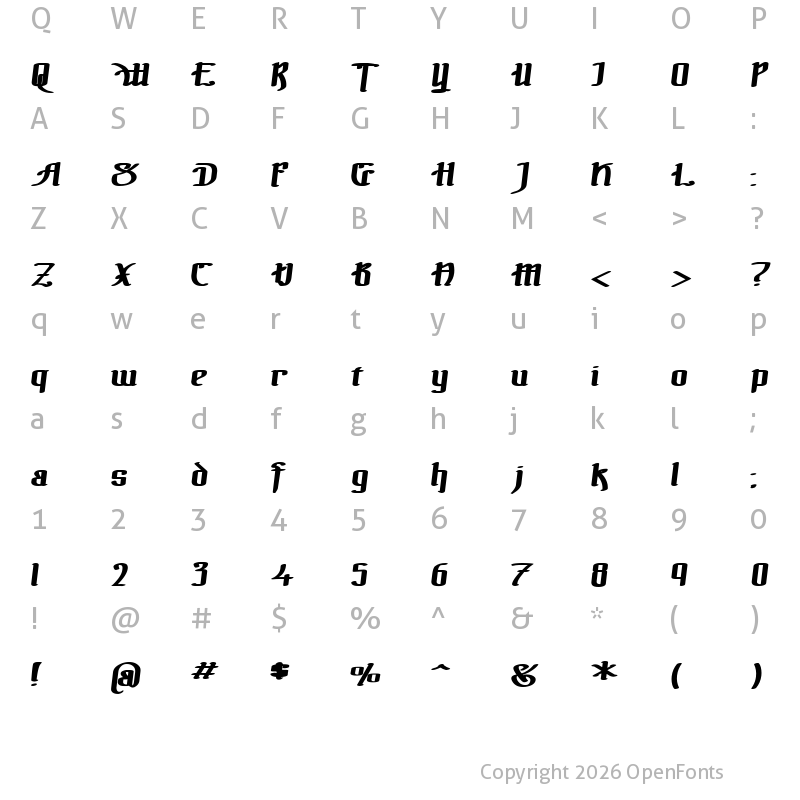 Character Map of !The Black Bloc Bold Italic