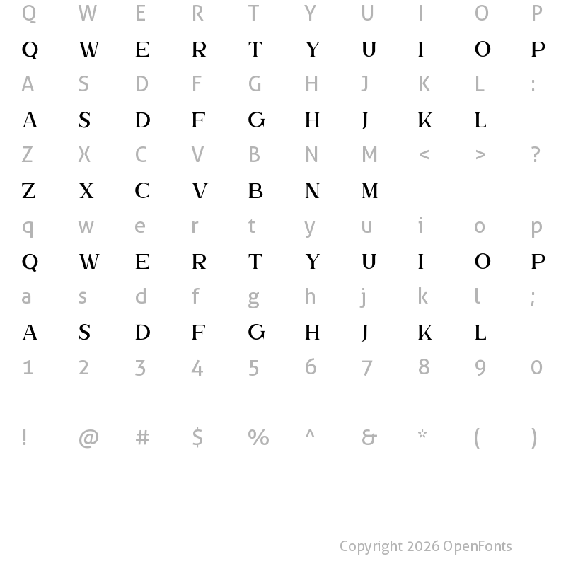 Character Map of The Brittany Serif 2 Regular