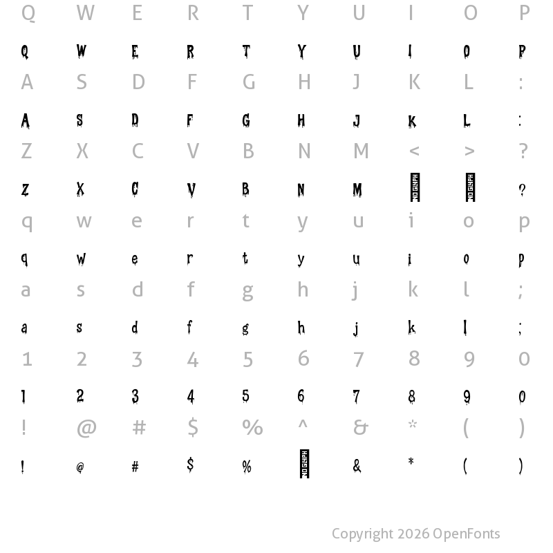 Character Map of The crot blood Regular